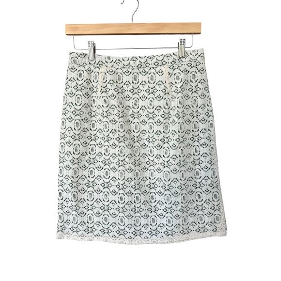 Anthropologie Edme & Esyllte Green + Ivory Lace Pencil Skirt Size 8 - Picture 1 of 6